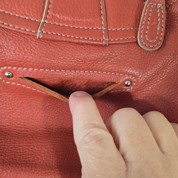 B Makowsky Shoulder Bag Rust Orange Pebbled Leather Silver Leopard Lining READ - Picture 5 of 16